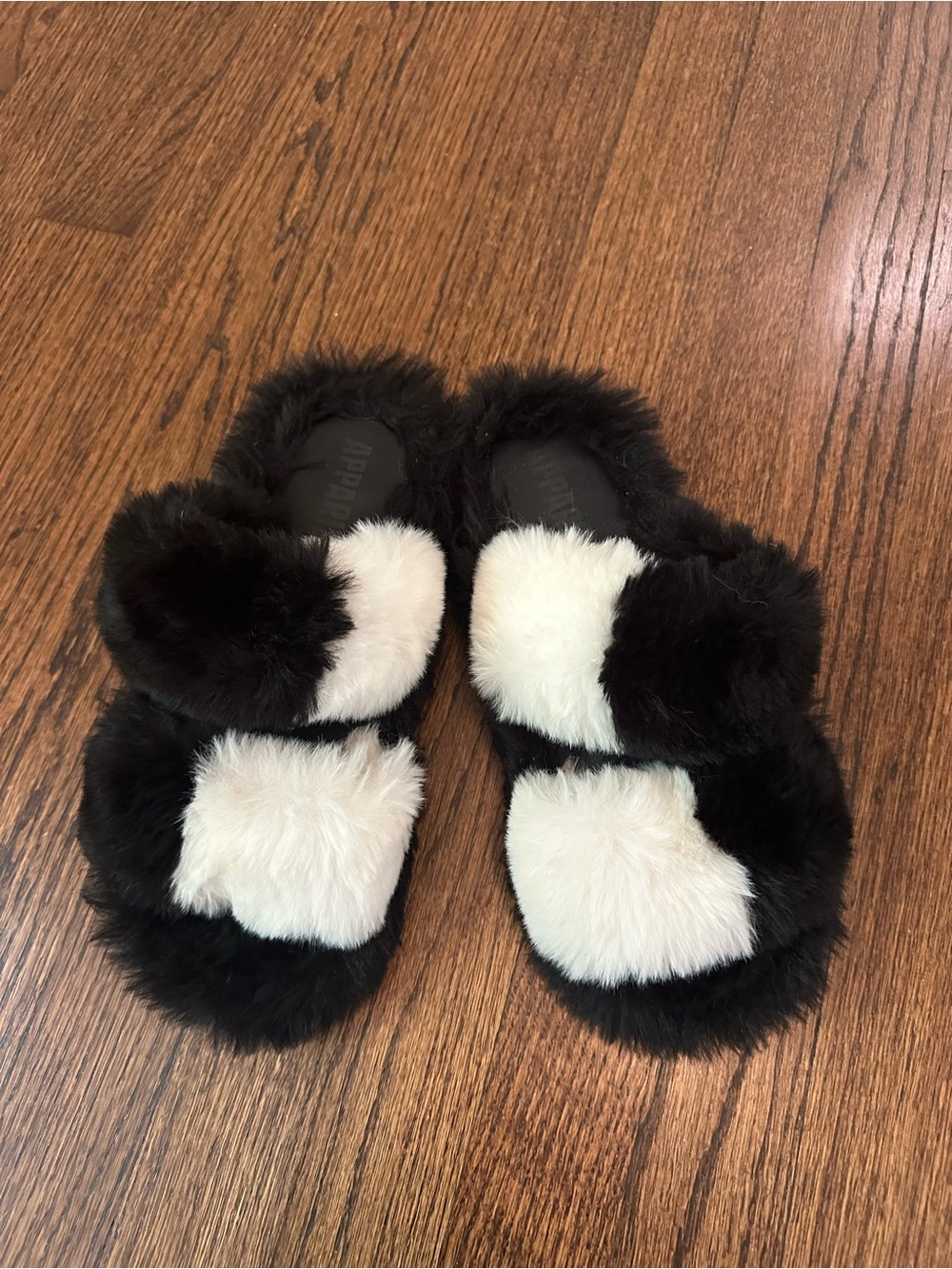 Apparis Black & White Faux Fur Slide Flats